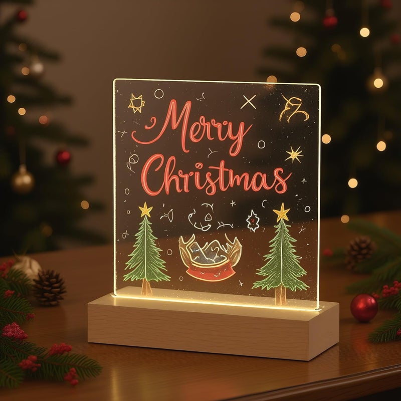 FRELWIM لوحة ملاحظات LED دافئة بحجم 5.9 × 5.9 بوصة مع ألوان، لوحة رسم وكتابة قابلة للمسح الجاف من الأكريليك الشفاف مع حامل - Image 4